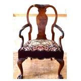 Vintage clawfoot needle point seat armchair