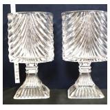 Pair clear glass pedestal vases