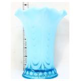 Blue opalescent drape 7in vase