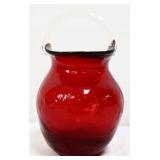 Red glass basket with clear handle