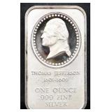 1oz Thomas Jefferson silver bar