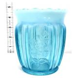 Blue opalescent Dolly Madison 5in glass vase