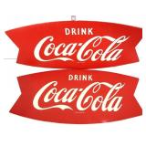2 Coca Cola corrugated fishtail signs
