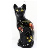 Fenton black autumn flowers cat figure