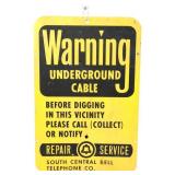Metal Southern Bell Warning Underground Cable sign