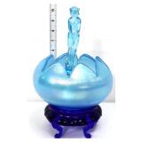 Fenton blue iridescent nymph lotus bowl