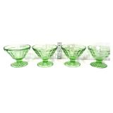 4 green depression block optic sherbet dishes