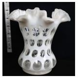 Fenton white opalescent coin dot 5in vase