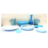 9 piece blue glassware estate lot