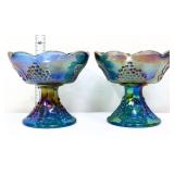 Pair vntg blue carnival candleholders