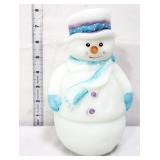 Fenton white snowman fairy lamp w/ blue scarf