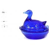 Cobalt miniature duck on nest figure