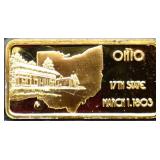 1 troy ounce Ohio state silver bar