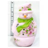 Fenton pink snowman fairy lamp w/ spring flowers