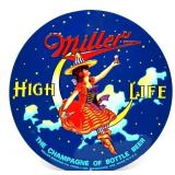 Round metal embossed Miller High Life sign