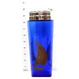 Vntg cobalt cocktail shaker w/ sailboat scene