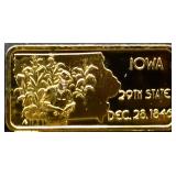 1 troy ounce Iowa state silver bar