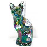 Fenton green carnival cat with white flowers