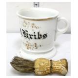 Vintage shaving mug with brush lettering