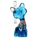 Fenton 6in blue happy cat w/ winter cabin scene