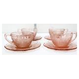 4 pink depression cherry blossom cups w/ saucers