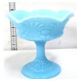 Fenton blue milk glass scroll & eye compote