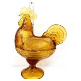 Vintage amber rooster candy dish