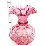 Fenton cranberry diamond optic 6in vase