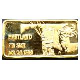 1 troy ounce Maryland state silver bar