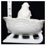 Milk glass Santa on sled candy dish