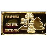 1 troy ounce Virginia state silver bar