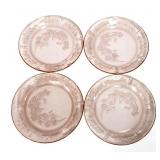 4 pink depression cabbage rose dinner plates