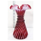 Fenton cranberry spiral optic 8in hay stack vase