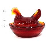 Amberina miniature hen on nest figure