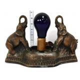 Vintage metal double elephant figural lamp
