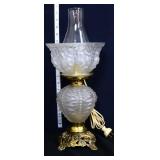 Vntg electrified satin shade parlor lamp