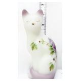 Fenton white satin cat with purple flowers