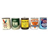 Lot of 5 vintage oil cans, full NO SHIPPING