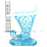 Fenton blue opalescent hobnail 4in cornucopia vase