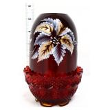 Fenton amberina poinsettias fairy lamp