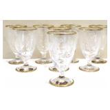 Lot of 8 vintage etched glasses w/ gold edges