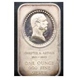 1oz Chester Arthur silver bar