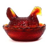 Amberina miniature hen on nest figure