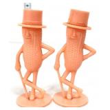 Pair vntg pink Mr Peanut figural salt/pepper set