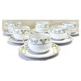 6 white/green cups w/ saucers, made in Austria