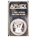5 troy ounce Apmex silver bar