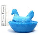 Blue milk glass miniature hen on nest