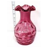 Fenton 7in cranberry coin dot vase