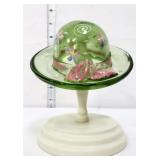 Fenton green hat w/ flowers on stand