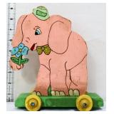 Vintage wood pink elephant pull toy